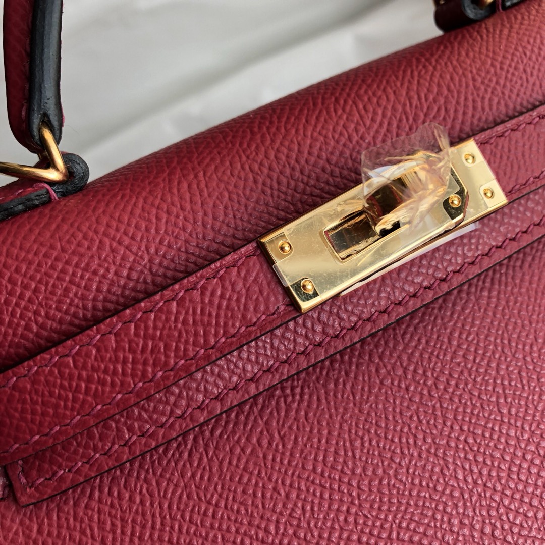 Hermes Kelly Mini II Bag 19CM In Burgundy Epsom Leather